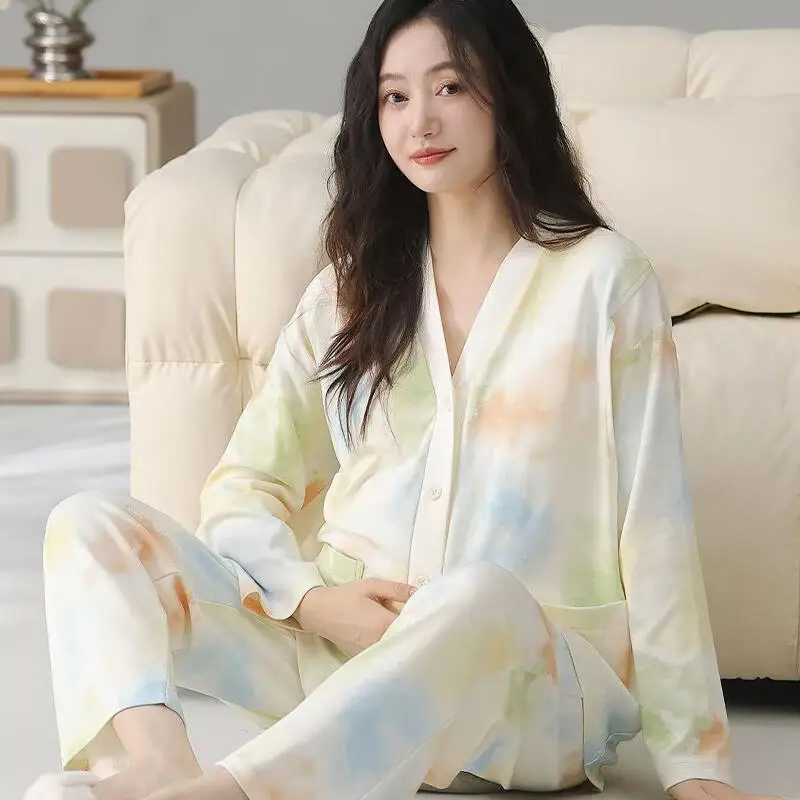 Built-In Bra Pads Maternity Pajamas Spring Autumn Prenatal Postpartum Pregnant Woman Plus Size Pajamas Lactation Period Homewear