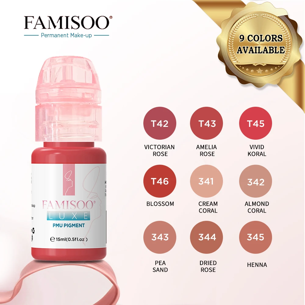 

15 мл FAMISOO, 9 цветов, набор пигментов для перманентного макияжа, чернила для татуировки губ для полуперманентного макияжа, нано-пигмент для микроблейдинга