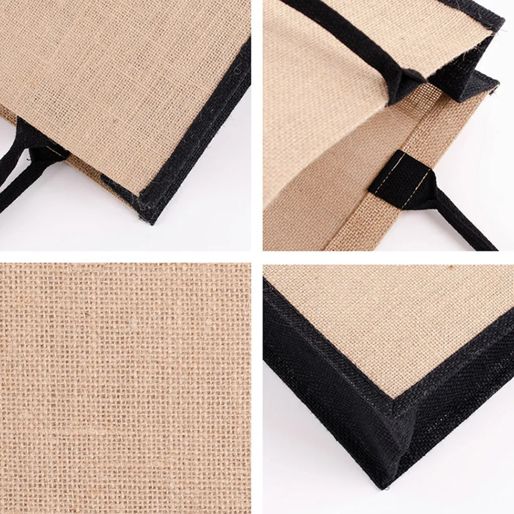 Women Foldable Jute Burlap Tote Bag DIY Blank Grocery Handbag Large Capacity Travel Storage Organizer with Handles