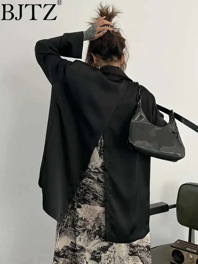 

BJTZ Back Slit Silk Face Sunscreen Suit Cardigan Jacket For Women 2025 Summer New Black Light Loose Fitting Casual Blazer HL712