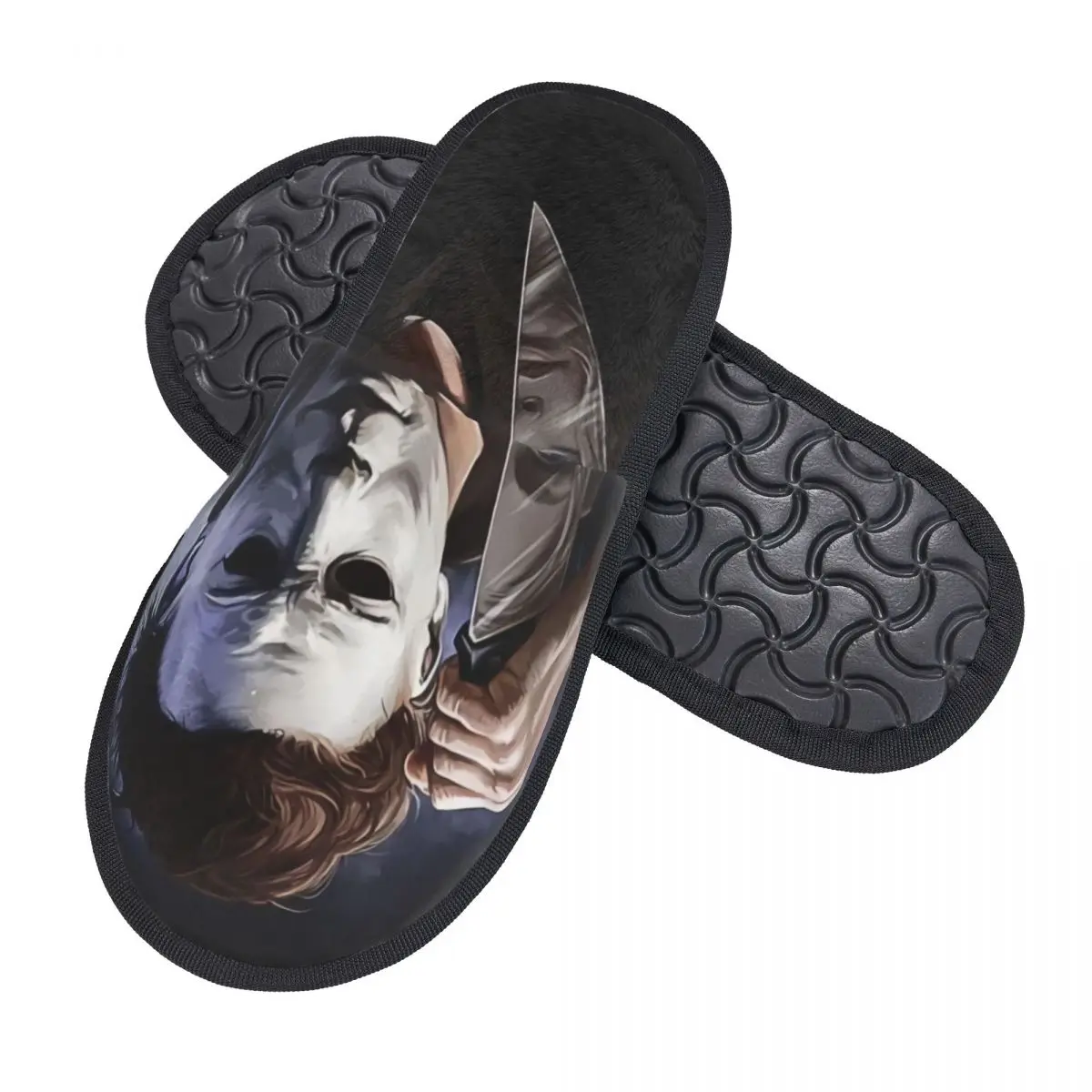 Custom Print Michael Myers Knives House Slippers Cozy Warm Halloween Film Art Memory Foam Fluffy Slipper Indoor Outdoor Shoes