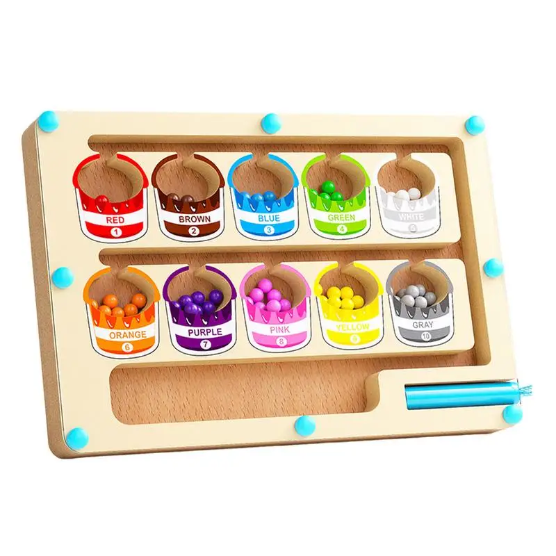 Magnetic Color Bead Maze Early Education Puzzle Board Rainbow Beads Puzzle Puzzle Color Sorting Counting Toy Wooden Magnet