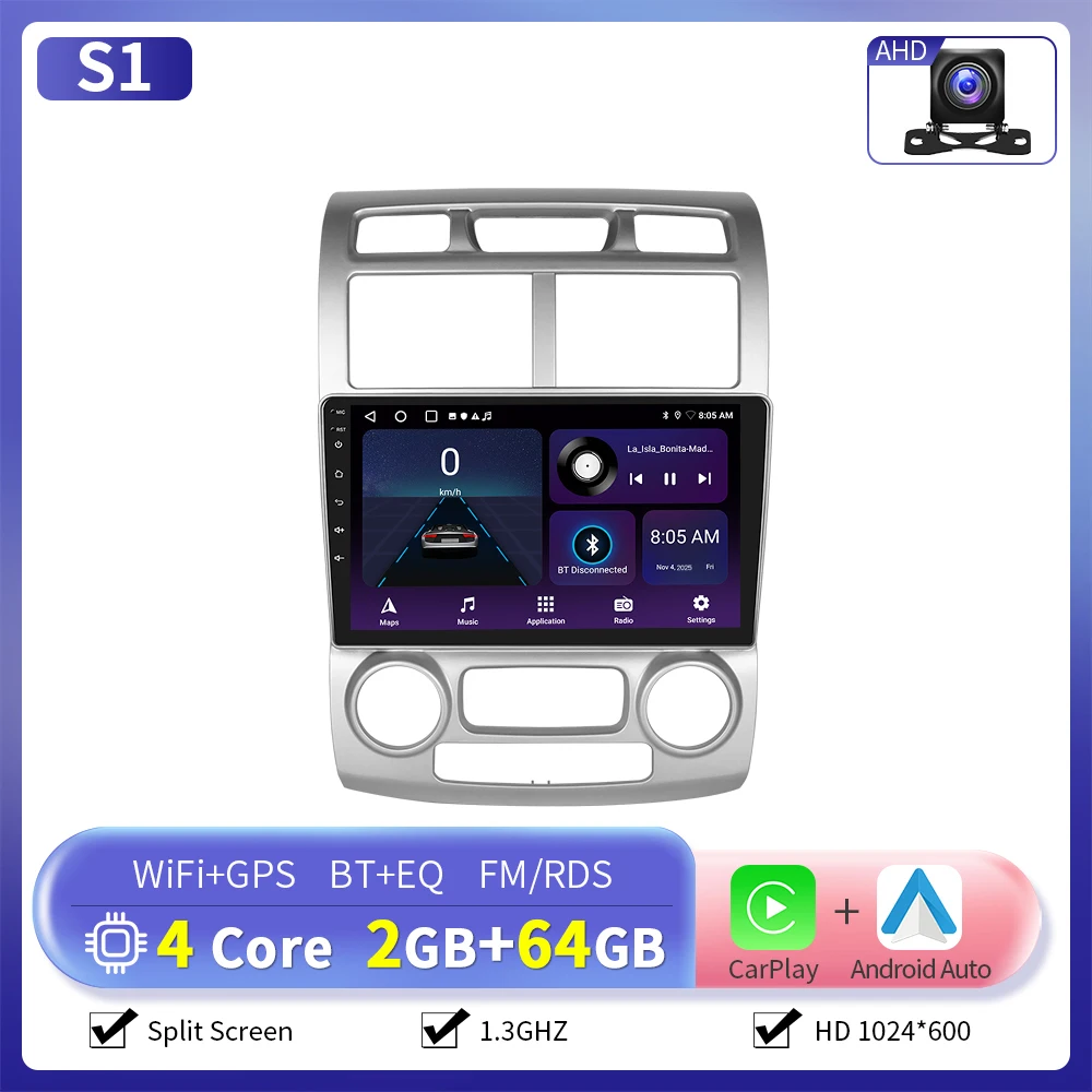 Camecho 6 + 128G Draadloze CarPlay Android Auto Radio voor KIA Sportage 2005-2010 (LHD) GPS 4G WIFI Multimedia Autoradio Speler