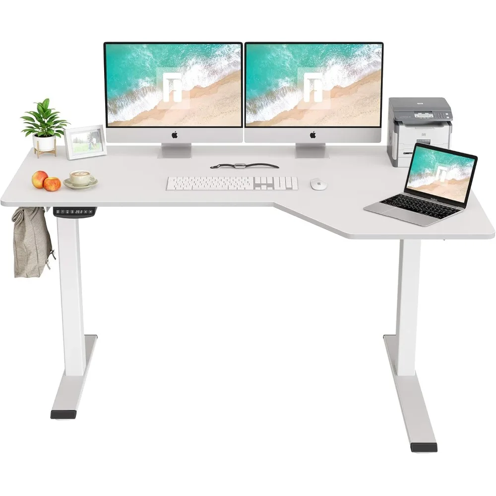 

55 × 32 inch L-shaped electric corner upright office desk with 4 storage height settings