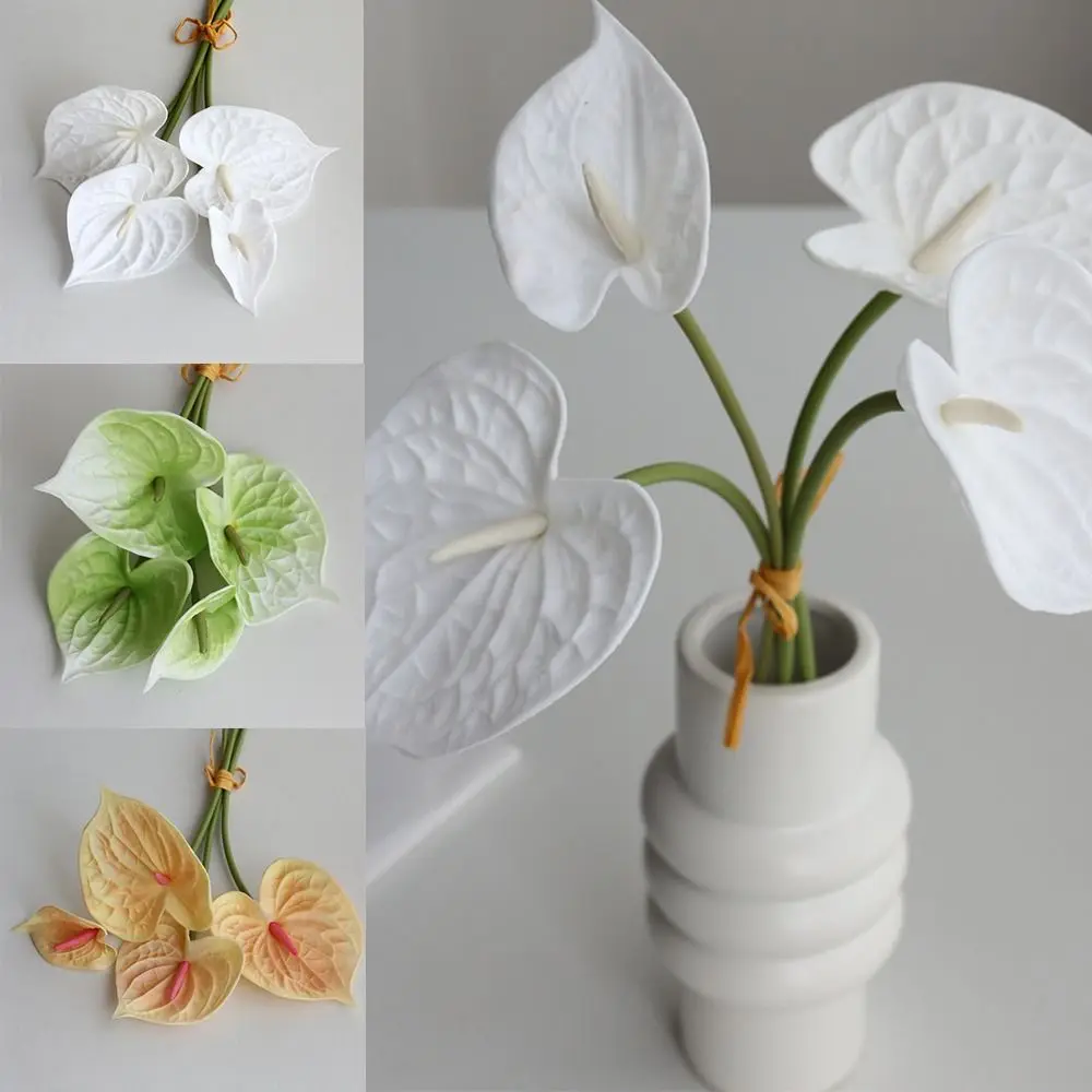 4pcs High-end Real Touch Anthurium Bouquet Handmade Flexible Artificial Bouquet Photography Props