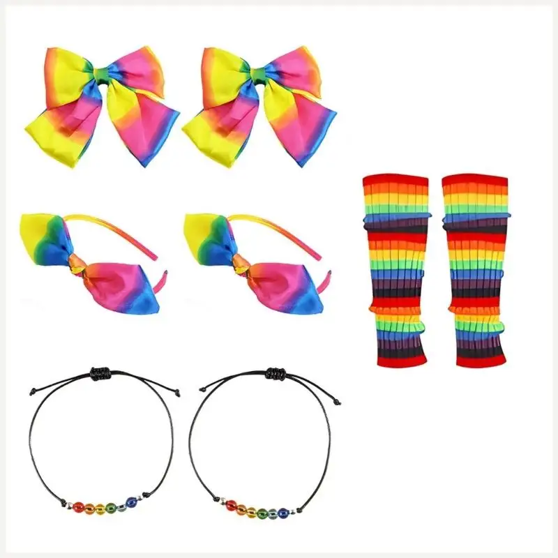 Tenues Rave arc-en-ciel, accessoires Costume avec jupe Tutus arc-en-ciel, bandeau fleuri, chauffe-bras pour adultes