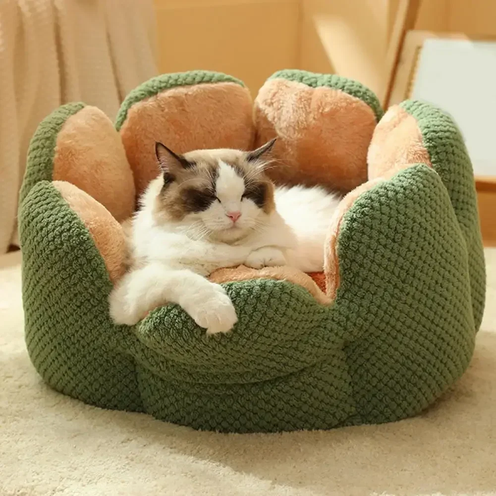 

Warm Cat Bed Petal-shaped Dog Beds Kennel Kitten Winter House Soft Plush Round Basket Fluffy Puppy Cushion Mat Pet Suppiles