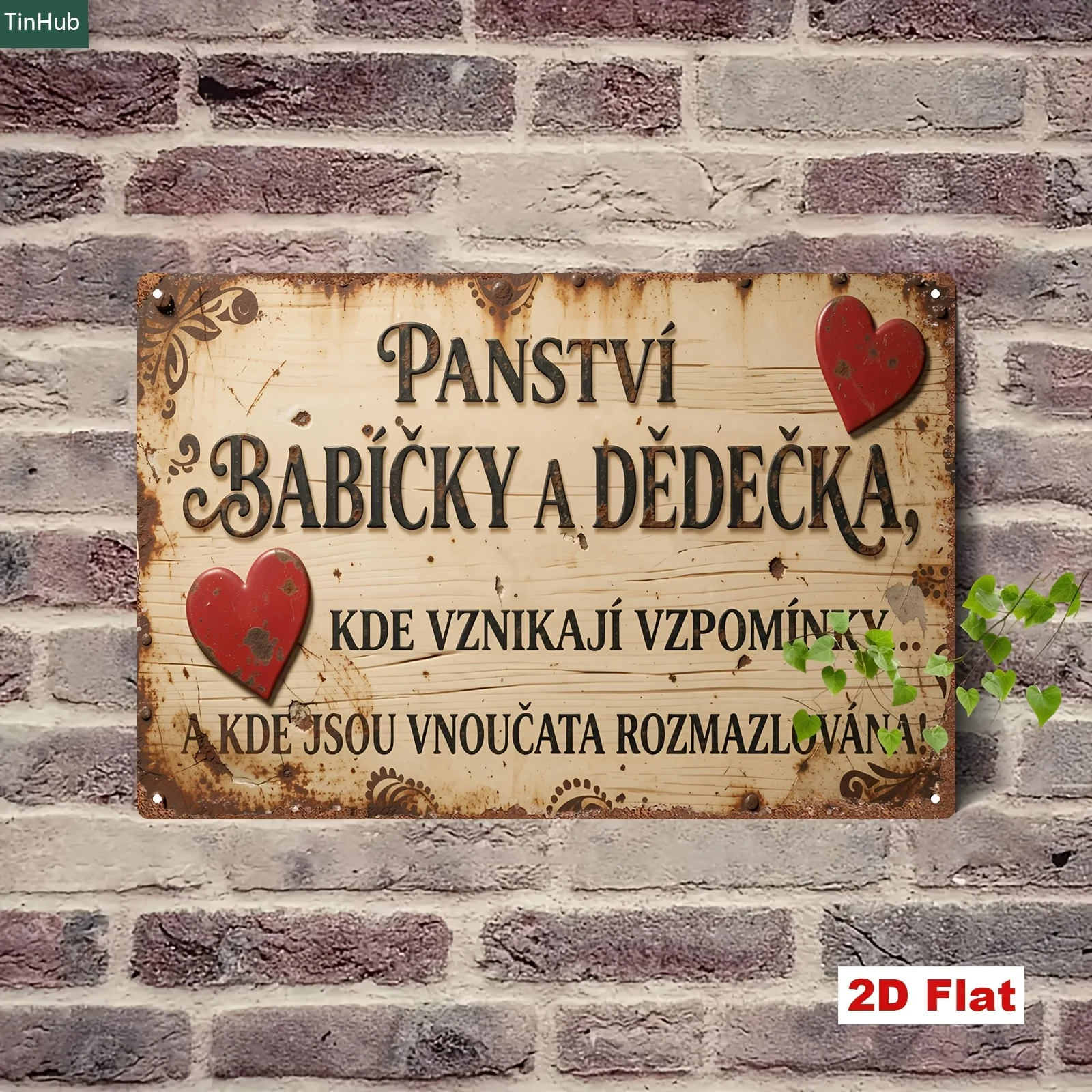 2D Flat 1pc of Vintage Czech Metal Sign, 20X30Cm Iron Sign, Warm Grandparents' Home, Birthplace of Memories, Where Grandchildren