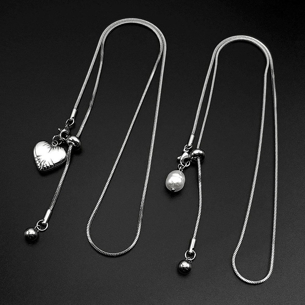 Verstellbare Schlangenkette, Y-Drop-Halskette für Damen und Herren, Street Hiphop, Herzperle, Edelstahl, Y2K-Kette, Schmuckzubehör – Detail 5