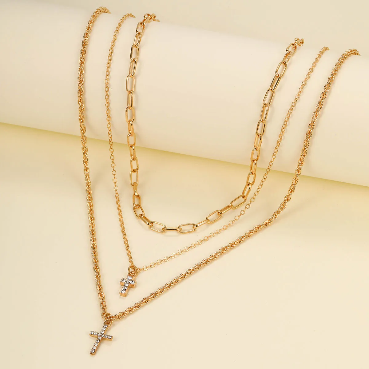 1 Pcs Hot-Selling Diamond Cross Pendant Three-Layer Stacked Wear Fashion Light Luxury and High-End Alloy Necklace Accessories