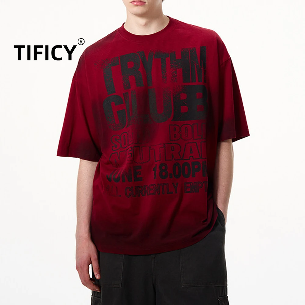 High Street Vintage Cotton Letter Printed Short Sleeved Tees Tshirts Men's and Women's Vibe Trendy T-shirt Round Neck Top