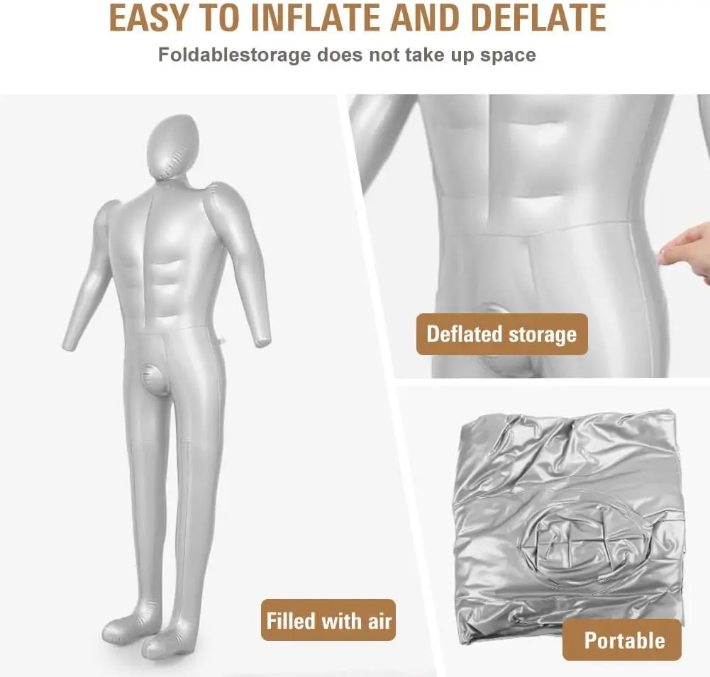 Inflatable Mannequin Full Body PVC Soft Inflatable Dummy W/Arm Stylish Blow Up Mannequin for Clothing Display