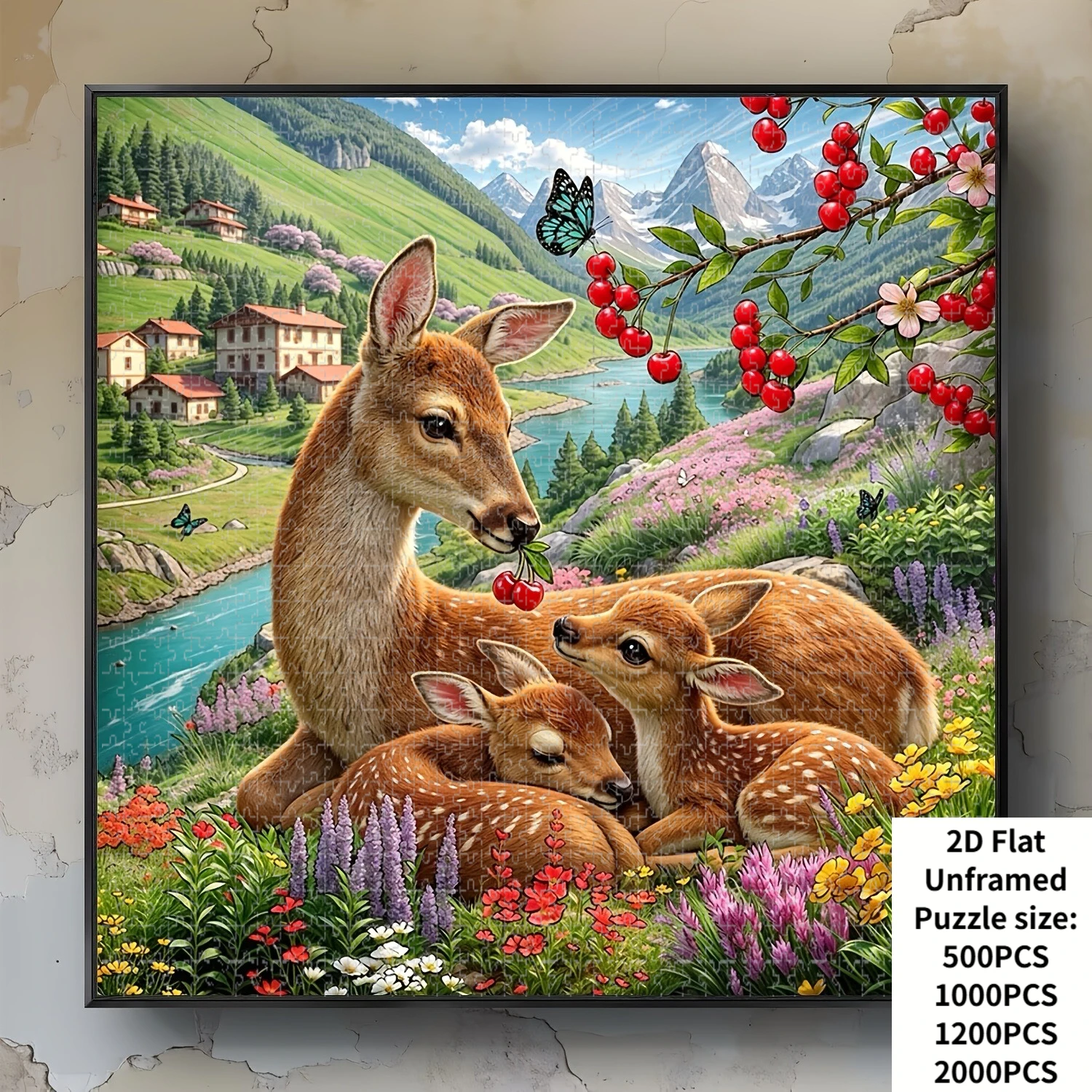 Adult Jigsaw Puzzle 500/1024 Pieces Puzzle Spring Deer Family Paper Puzzle Decorative Painting Exercise Brain Thinking