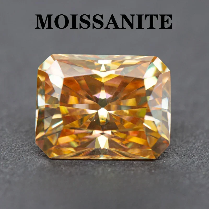 

Moissanite Stone Champagne Color Radiant Cut with Charms Gemstone Lab Grown Diamond for DIY Jewelry Making Materials Certificate