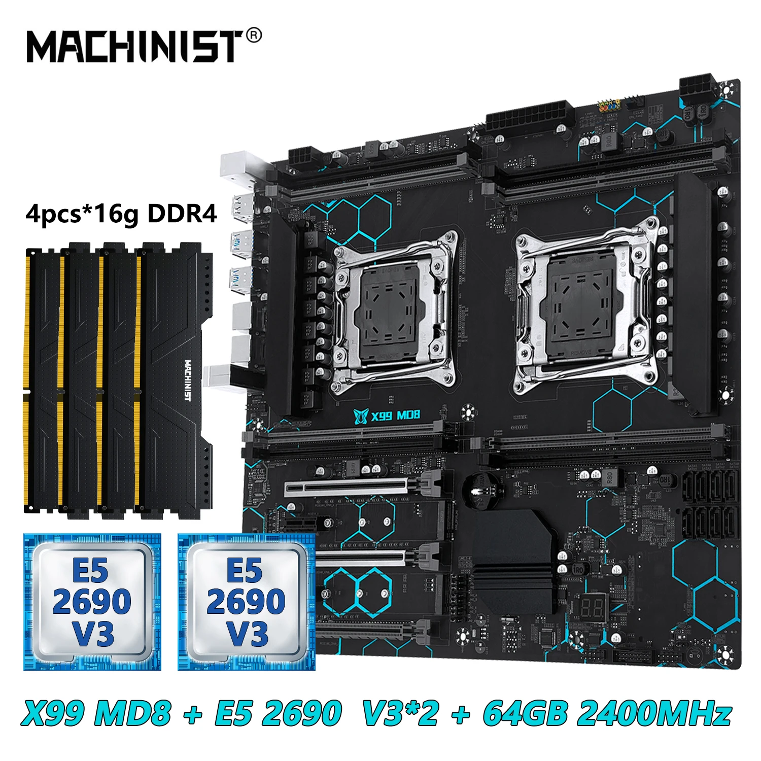 

Комбинированная материнская плата с двумя процессорами MACHINIST X99 MD8 с комплектом Intel Xeon E5 2690 V3 *2 LGA 2011-3 и DDR4 64 ГБ 2400 МГц ECC RAM