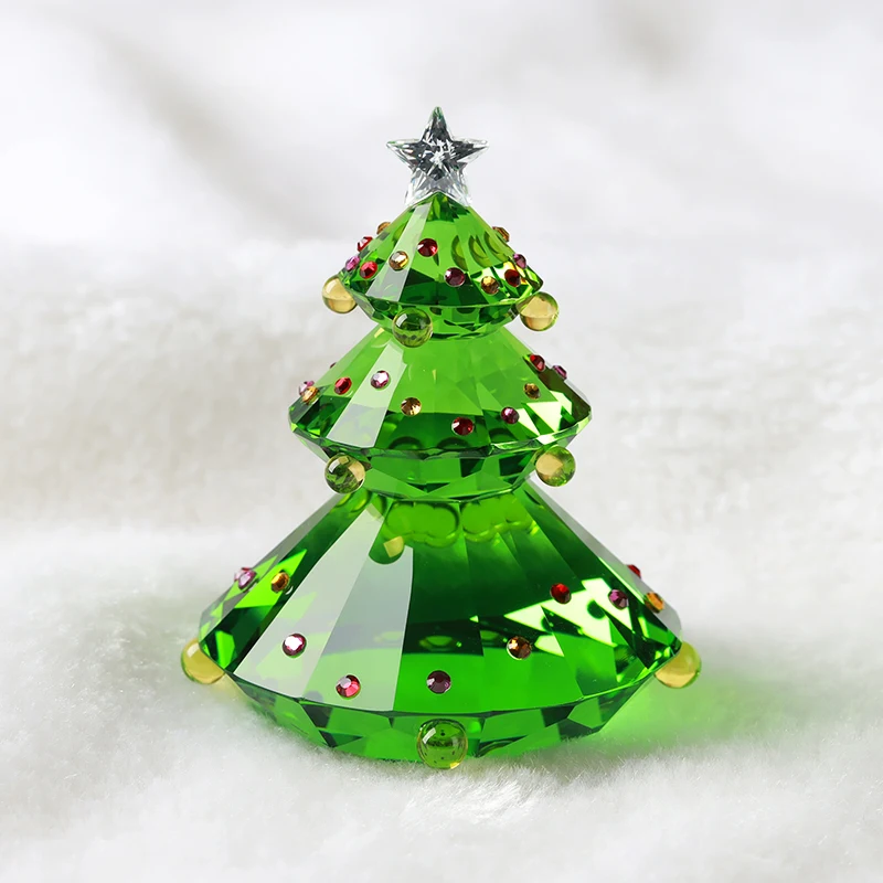 Crystal Figurine Christmas Tree Ornament Green Home Living Room Office Desk Decoration Christmas Gifts for Girls or Children New