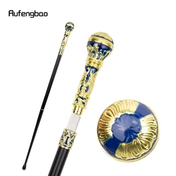 Golden Blue Luxury Round Handle Walking Stick with Hidden Plate Self Defense Fashion Cane Plate Cosplay Crosier Stick 93cm