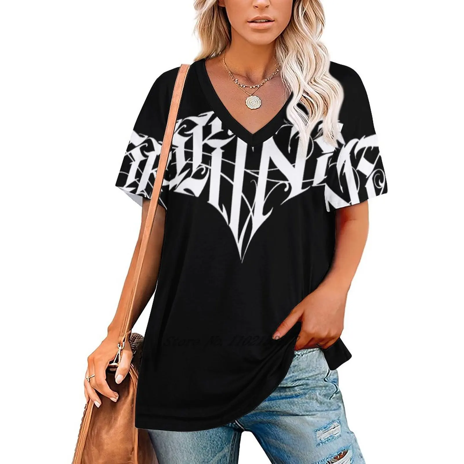 Alternative Logo Of Skins Tattoo And Piercing Studio Women V Neck T-Shirt Casual Sexy T Shirts Hollow Out Zipper Pullover Top