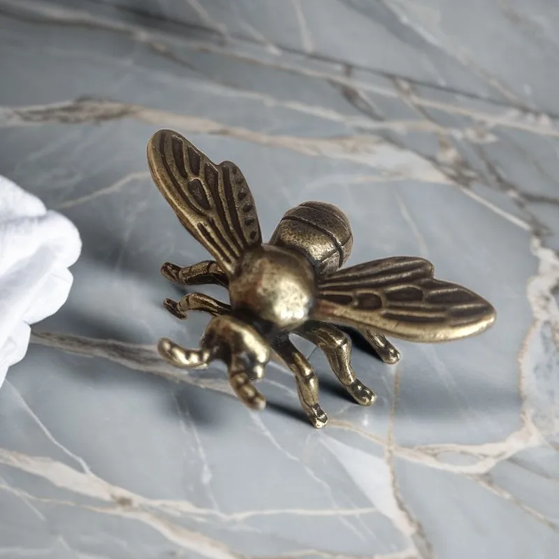 Solid Brass Insect Honeybee Figurines Miniatures Tea Pet Funny Beetle Crafts Collection Desktop Small Ornaments Home Decorations