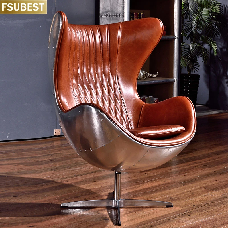 

Modern Hotel Home Office Living Room Furniture Leisure Lounge Chair Metal Leather Italian Egg Chair Accent Chairs