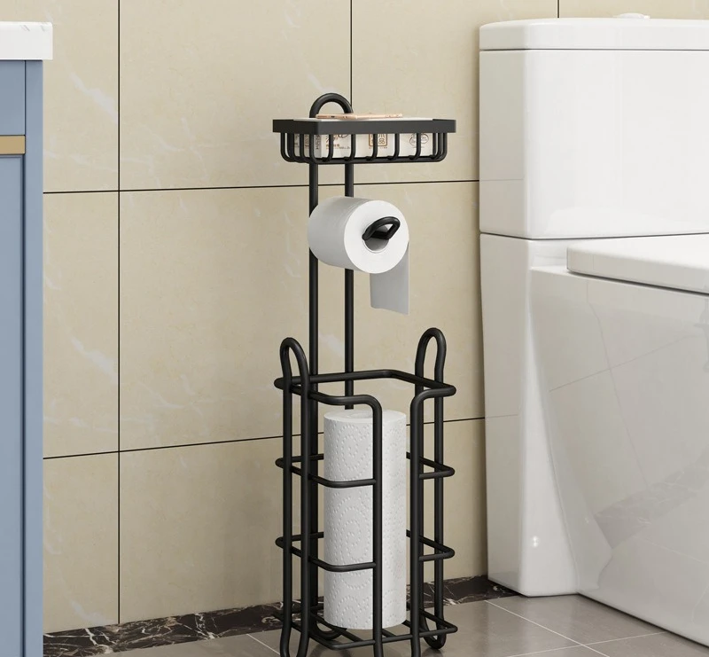 Toilet Roll Rack Stainless Floor Toilet Paper Hanger Toilet Bathroom Paper Rack Shelf Paper Towel Storage