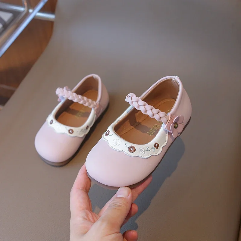 2025 Trend Weave Strape Mary Janes Shoes for Girls Chinese Style Embroidery Princess Shoes Flowers Nice School Shoes Appliques