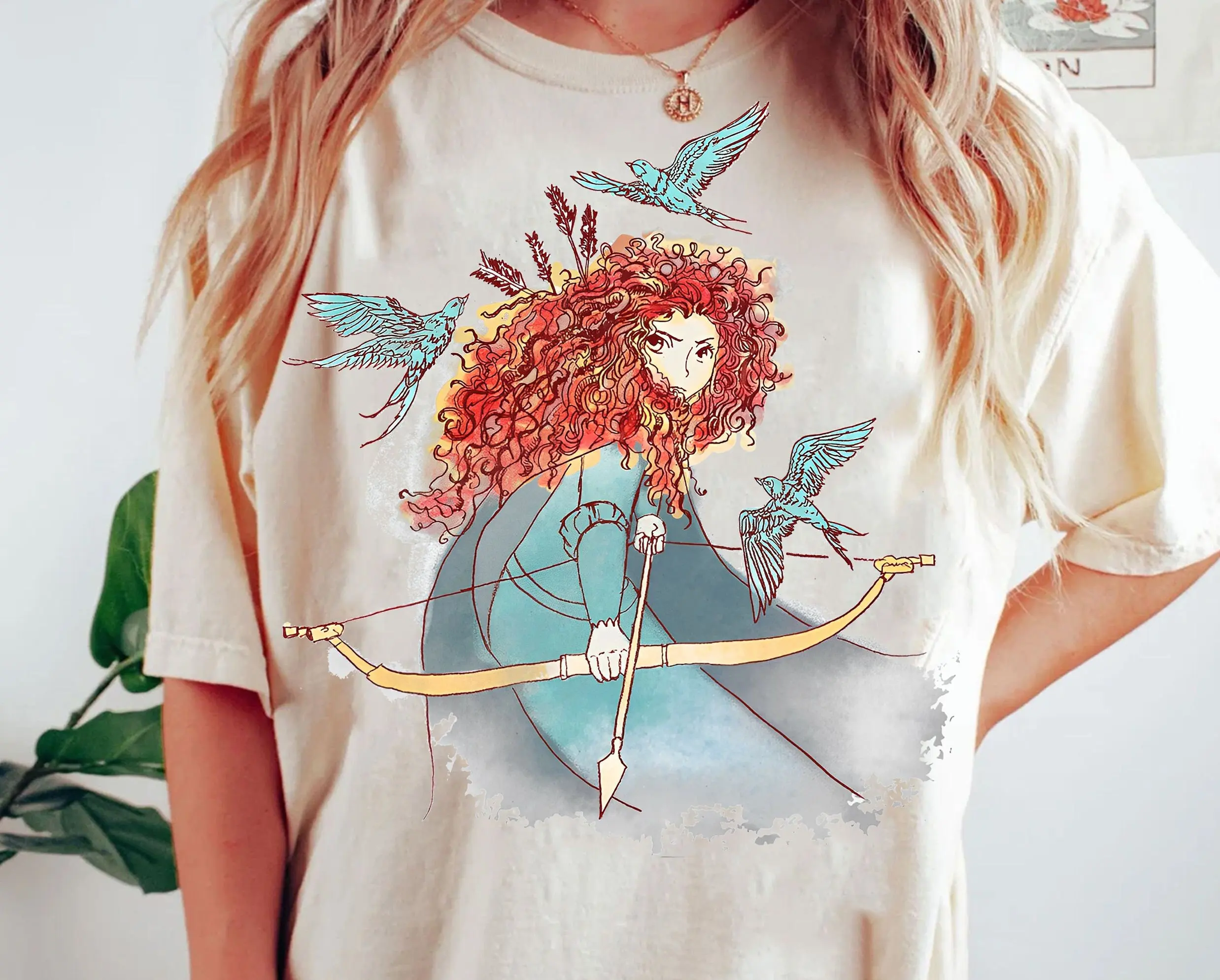 Camiseta Retro de acuarela de princesa Merida valiente de Disney, camiseta de viaje de cumpleaños para niña, camiseta Wdw Magic Kingdom