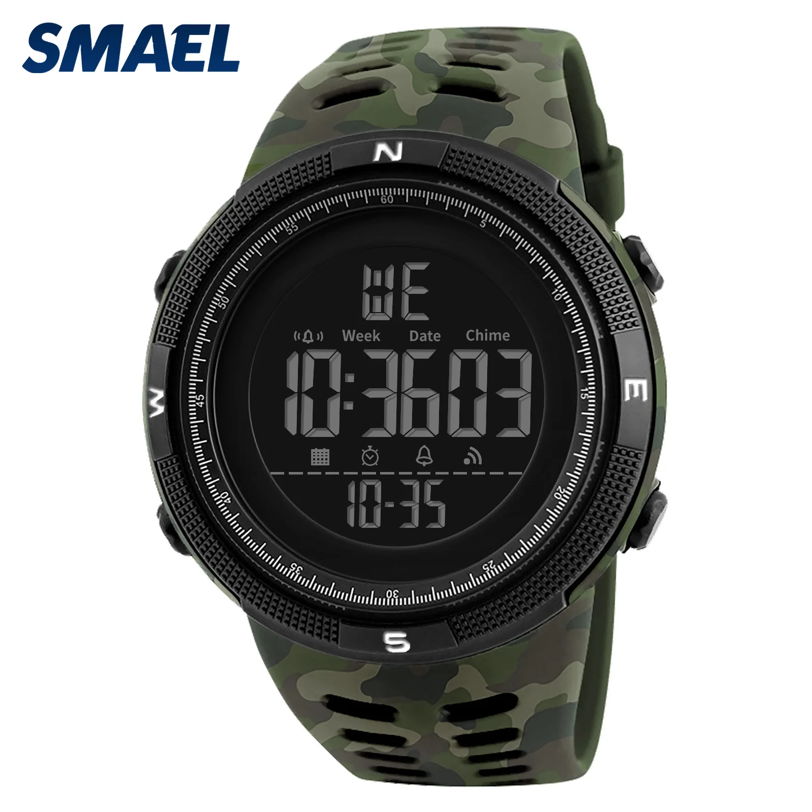 SMAEL Brand New 1915 Camouflage Digtal Single Waterproof  Shock Resistant Alarm And Week Display  Watch For Men