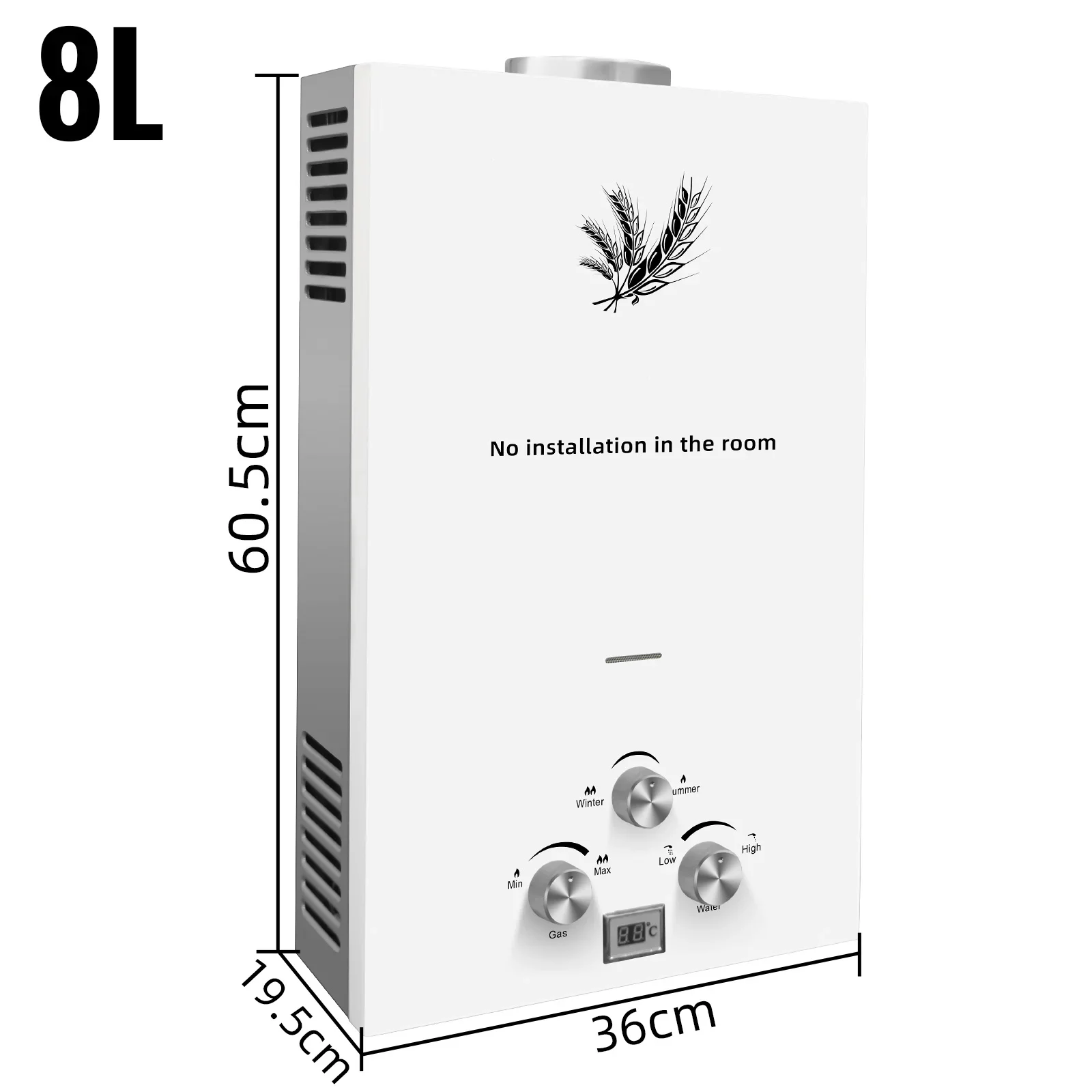 VEVOR 6-18L roestvrijstalen propaan tankloze boiler met LED-display, voor kamperen, campers, buitendouches, wit