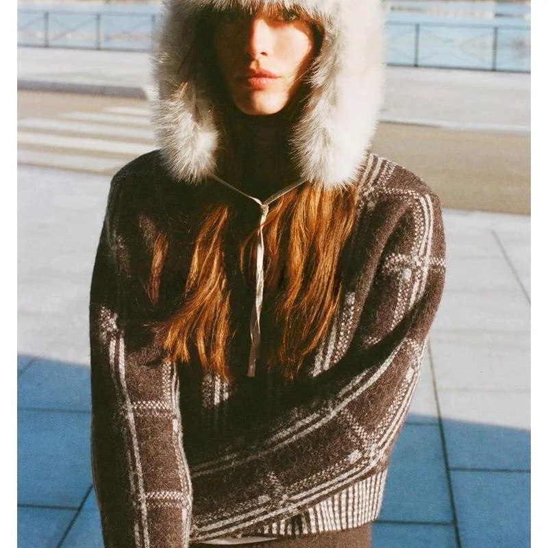 

Spring New Arrival Women's Lazy Sle Plaid Print round Ne Long Sve Knitted Open Cardigan Outerwear Thiened Polyester ...