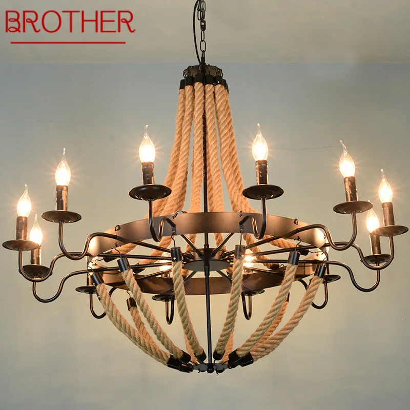 

BROTHER American Style Retrohemp Rope Chandelier Nostalgic Loft Industrial Style Internet Cafe Restaurant Hot Pot Sho Chandelier