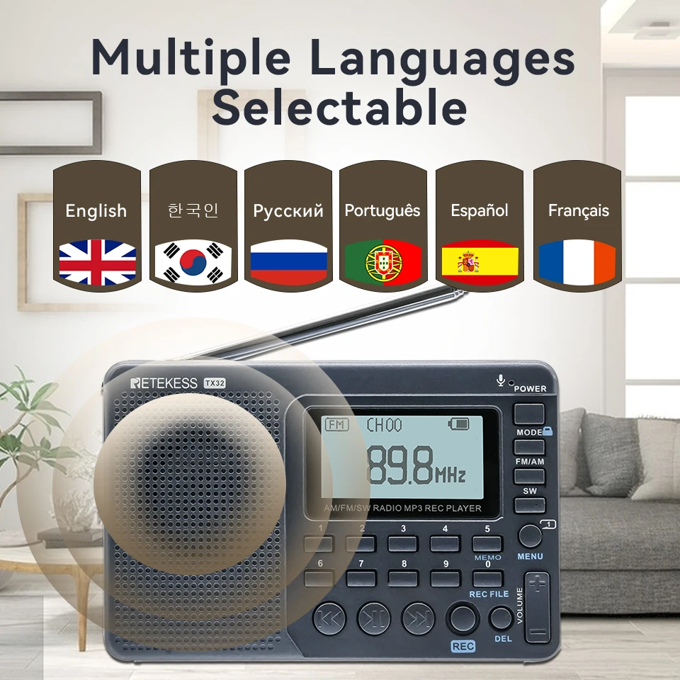 RETEKESS V115 Radio FM AM SW Portable Radios Rechargeable  Radio Batteries multiple bands  USB Recorder Speaker for Elders TX32