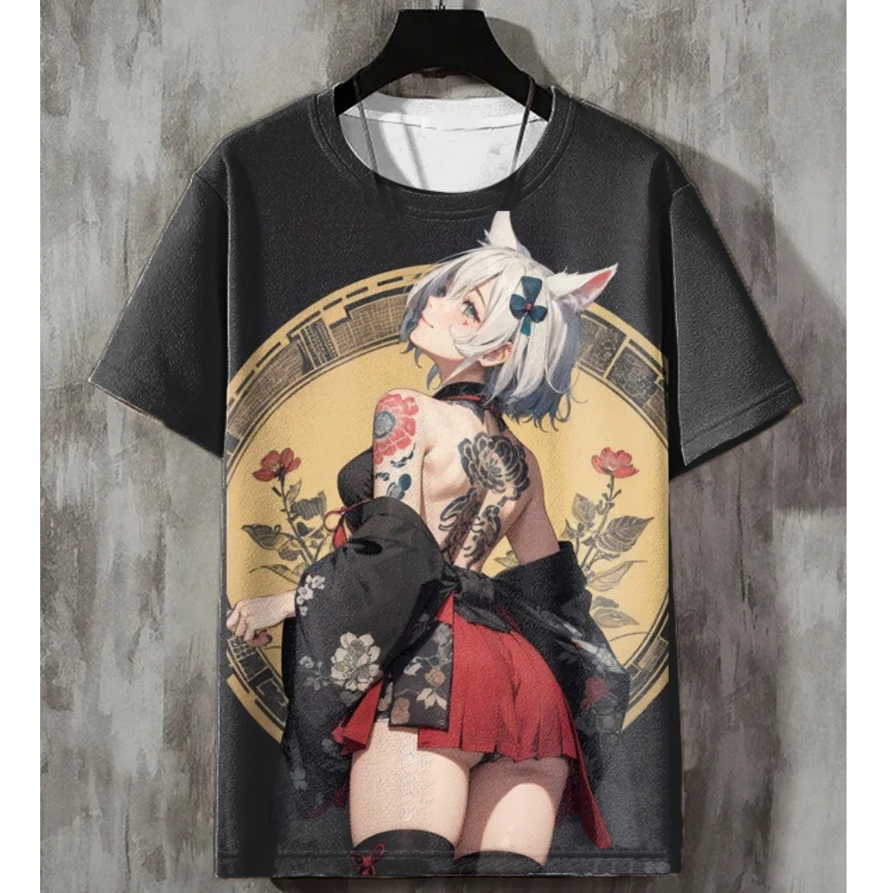 Anime Men\'s T-shirt Sexy Beauty 3D Printed T-shirts Harajuku Tees Short Sleeved Tee Casual Loose Oversized Men Y2k Clothing Tops