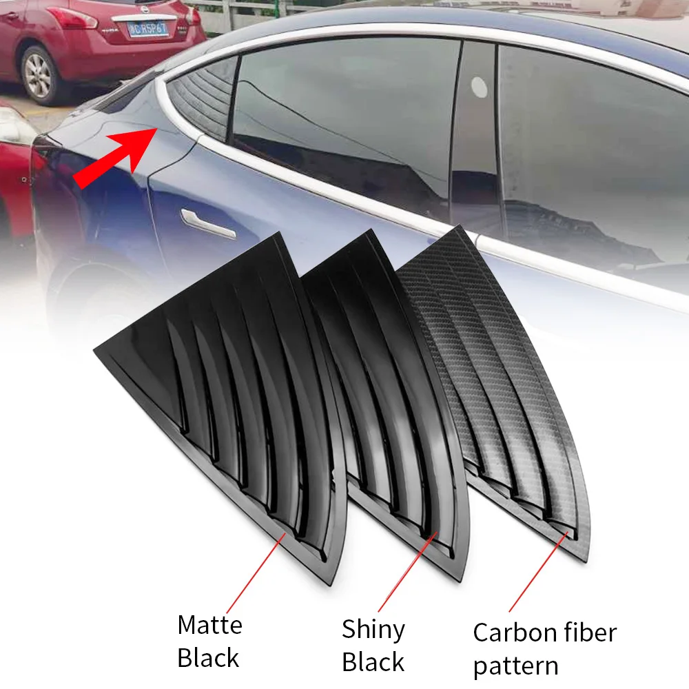 Rear Spoiler Side Beveled Window Trim Car Exterior Cover Louvers Scoops Spoiler Carbon Fibre ABS Fit for Tesla Model 3 2018-2019