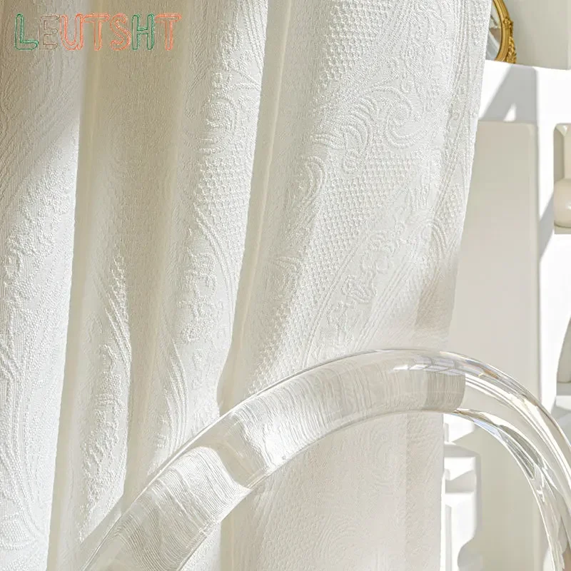 Custom Size Curtains for Living Dining Room Bedroom Romantic Retro Window Screen White Embossed Tulle Thickened Impenetrable