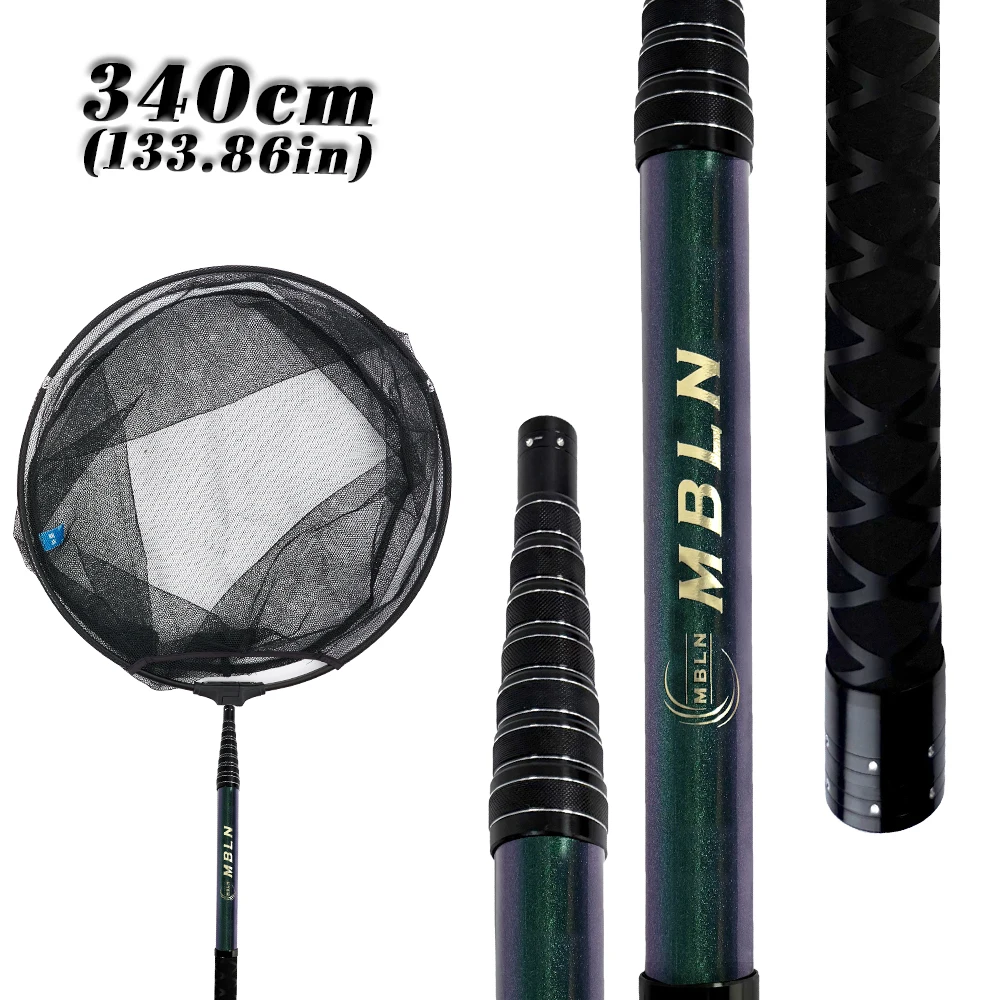 MBLN Teleskop-Kescher 3,85 m, faltbar, 58 cm, 45 cm Reifen, Chamäleonfarbe, langlebiges Aluminium-Magnesium für große Fische – Detail 2