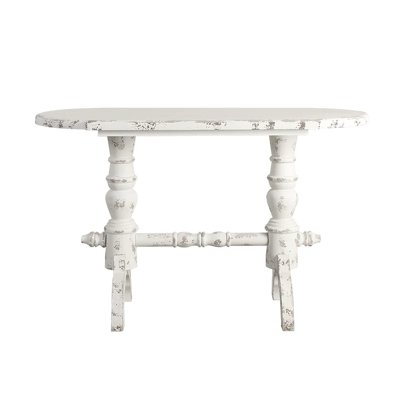 

ZZYY Furniture Antique Distressed Art Carved Oval Desk Coffee Table Desk