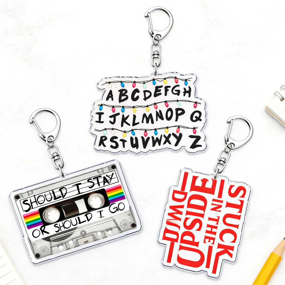 Popular Horrorible TV Show Series Keychain Accessories Bag Stuck in The Upside Down  Eleven Mike Jim Keyrings Jewelry Fans Gifts