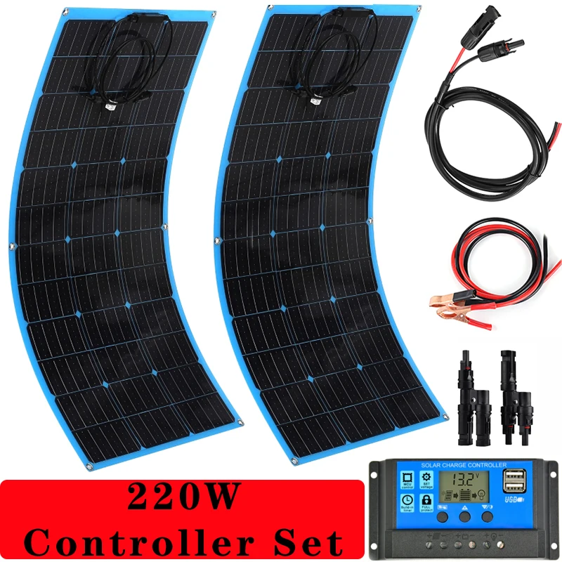 

# 220W 110W Solar Panel+60A Controller 18V Battery Charger PET Energy Charging Plate High Efficiency Power Bank for Car Home