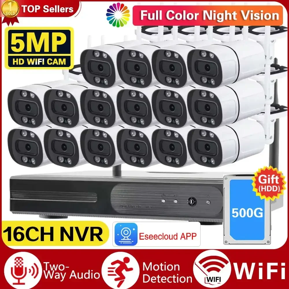 16CH 5MP Wireless Video Surveillance Security Camera System 8CH P2P NVR Two Way Audio Color Night Vision WIFI IP Bullet Camera