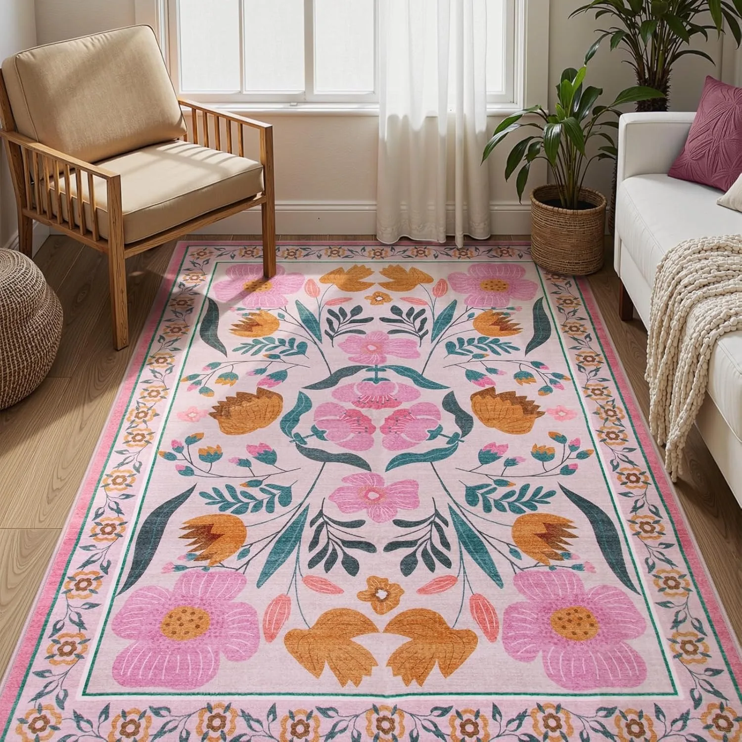 

Living Room Carpet Non-slip Washable Soft Bedroom Floor Mat Bohemian Style Floral Large Size Home Decoration Rug Alfombra 거실 카펫