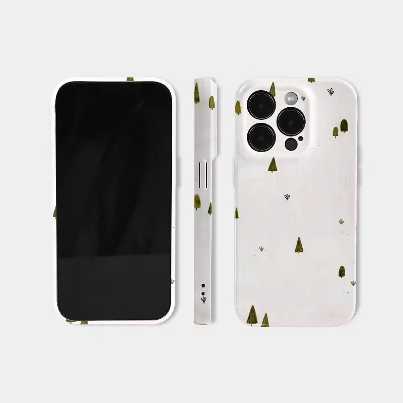 حافظة هاتف خشبية ذابلة باللون الأخضر الثلجي لهاتف آيفون 17 Air 16E 15 PROMAX 14 Plus 13 12 MINI 11 PRO 16Plus XR XS غطاء هاتف أكريليك