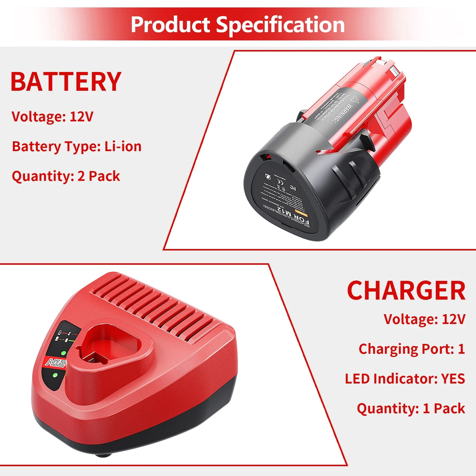 12V 6.8Ah Replacement Battery For Milwaukee M12 XC 48-11-2401, 48-11-2402, 48-11-2420, 48-11-2411,48-11-2412,M12B2,M12B4