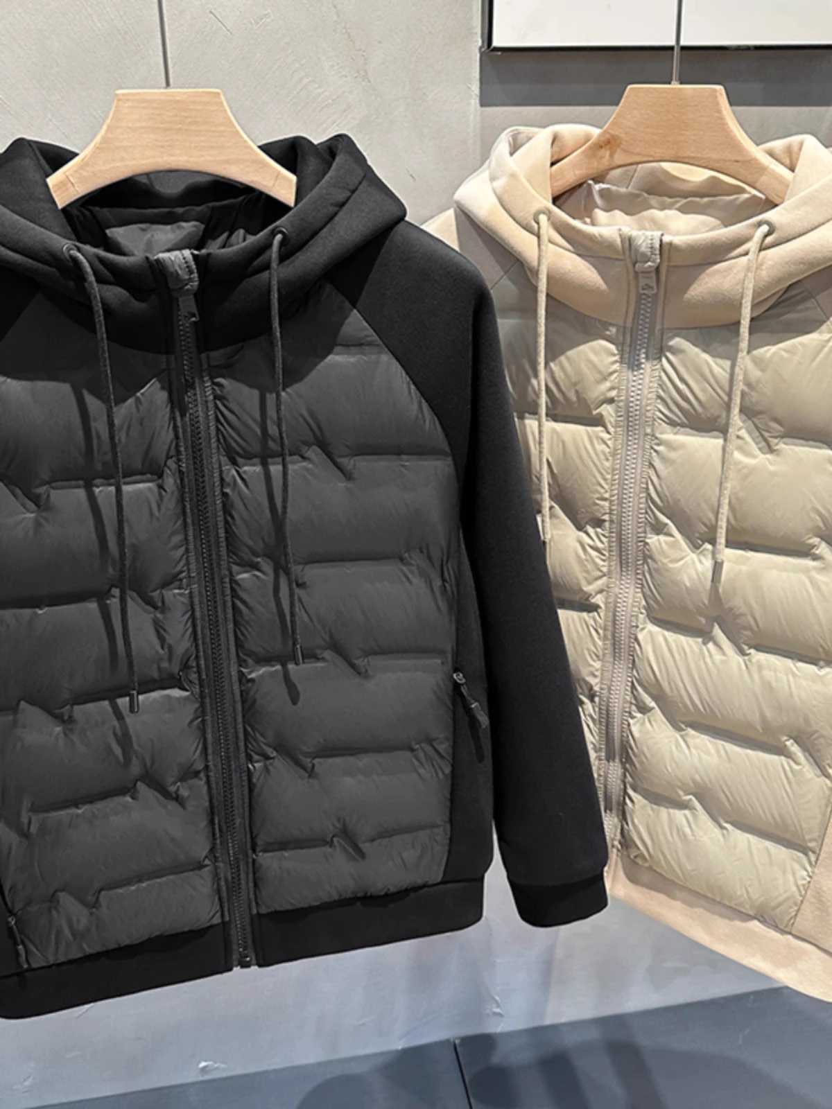 

Men's Winter Thiened ort Casual Hooded down Jaet Pure Color Loose Fit Faionable Brand Breathable Waterproof Coat