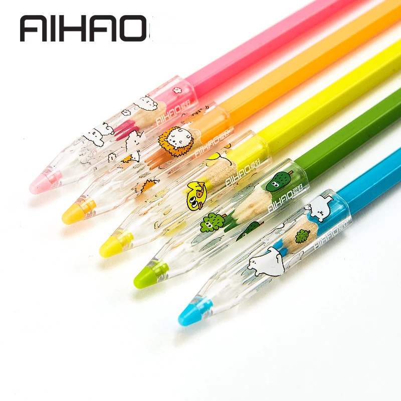 Elementary School Cartoon Lápis Cap, Case Proteção, Pen Cover, Extender Caps, Material Escolar, 5Pcs