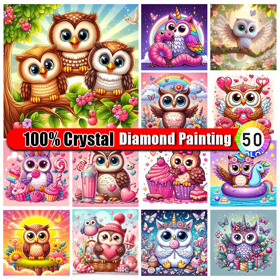 

Picture Size 100% Crystal Diamond Painting Animal Owl Baby Mosaic Embroidery Full Square Round Cross Stitch Home Decor Gift