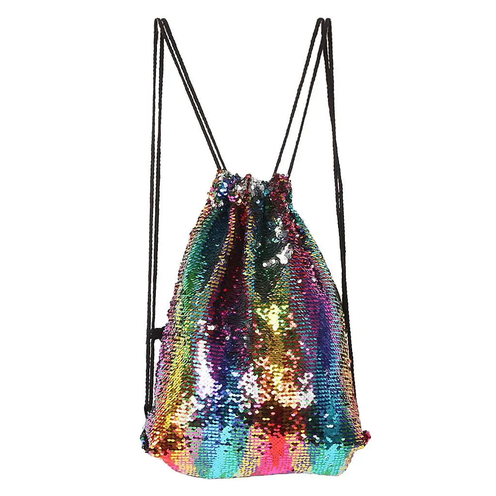 Mermaid Sequin Bag Drawstring Backpack Glittering Fashion Reversible Bags