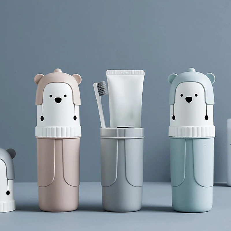 Portable Toothbrush Travel Cup Cartoon Bear Toothpaste Toothbrush Storage Container Travel Camping Organizer Bathroom Supplies