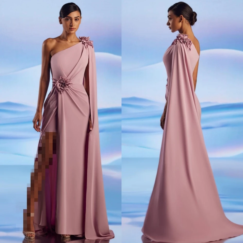 

Jersey Flower Homecoming Sheath One-shoulder Bespoke Occasion Gown Long Dresses