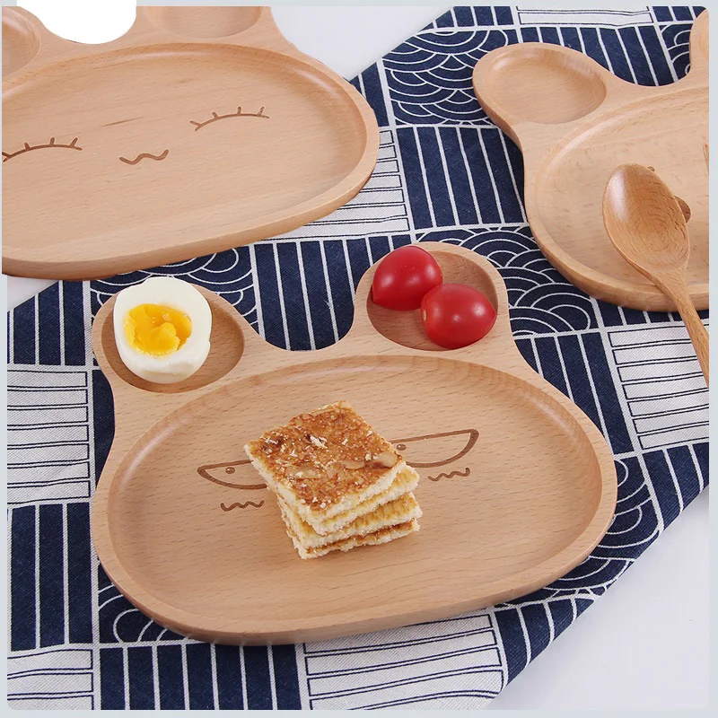 

HeMu Japanese Cartoon Wooden Tray for Children, Baby Compartment, Dinner Plate, Cute Rabbit Dim sum, Breakfast Plate